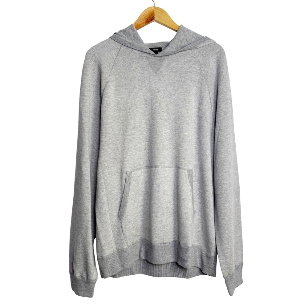 Vince Knit Hoodie Mens L Gray Wool Blend Raglan Sleeve Pullover M35186413